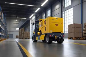 Automated guided vehicle in warehouse logistic and transport. photo