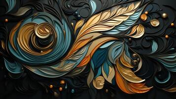 A gold and black art deco pattern, in the style of organic and naturalistic compositions. photo