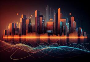 Smart city and abstract line and dot connect with gradient line design , big data connection technology concept. 3d render . photo
