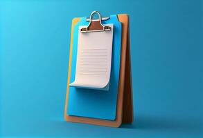 3D clipboard on blue background. photo