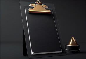 3D clipboard on dark background. 3d render illustration . photo