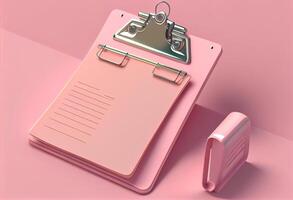 3D clipboard on pink background. photo