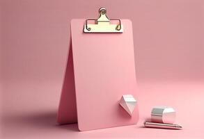 3D clipboard on pink background. photo
