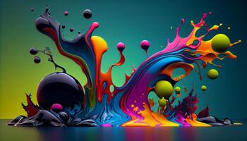 D Liquid Colorful Paint Background. photo
