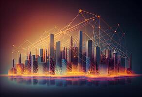 Smart city and abstract line and dot connect with gradient line design , big data connection technology concept. 3d render . photo