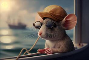 Portrait of a mouse on vacation at sea. photo