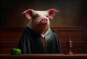 Portrait of a pig as a judge during a trial. photo