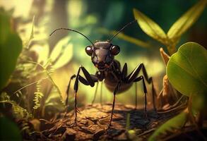 Ant in the forest in the wild, summer day. photo