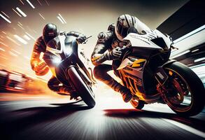 Extreme athlete Sport Motorcycles Racing on race track. photo