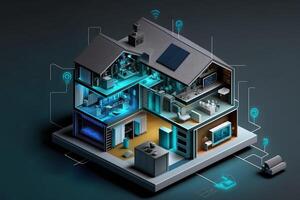 Modern smart home systems of smart building , The smart home is isolated background . photo