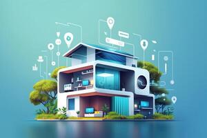 Modern smart home systems of smart building , The smart home is isolated background . photo