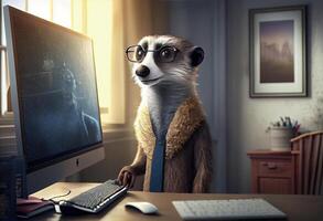 Portrait of an anthropomorphic meerkat as a developer in the office. . photo