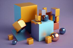 Abstract 3d rendering of geometric shapes. Composition with squares. Cube design. Modern background for poster, cover, branding, banner, placard. photo