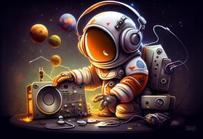 Photo of cartoon spaceman djing.
