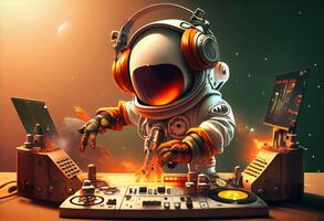 Photo of cartoon spaceman djing.