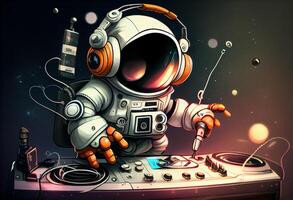 Photo of cartoon spaceman djing.