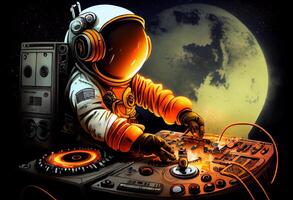 Photo of cartoon spaceman djing.