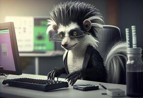 Portrait of an anthropomorphic skunk as a developer in the office. . photo