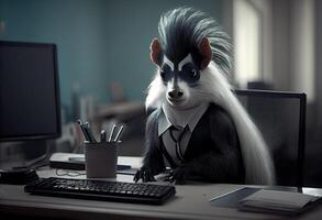 Portrait of an anthropomorphic skunk as a developer in the office. . photo