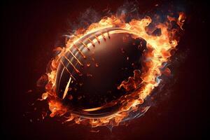 The ball for American football, flies in fire, on a bright background. photo