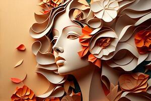 papel Arte , resumen mujer con flores composición. ai generado foto