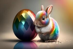 Cute Easter bunny with a colorful Easter egg. photo