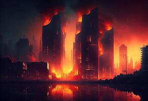 The burning modern city. . photo
