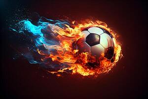 Football on fire flying, on bright background. photo