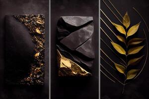 Black and Gold natural stone textures composition. . photo