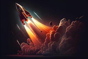 Illustration of rocket launch on dark background. photo