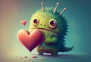 Cute love monster with heart, illustrations. photo