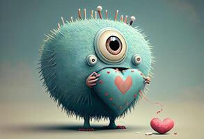 Cute love monster with heart, illustrations. photo