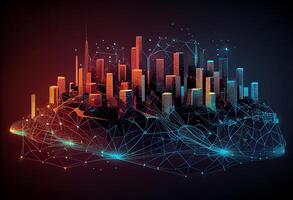 Smart city and abstract line and dot connect with gradient line design , big data connection technology concept. 3d render . photo