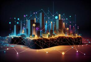 Smart city and abstract line and dot connect with gradient line design , big data connection technology concept. 3d render . photo