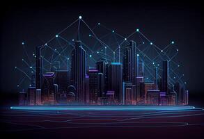 Smart city and abstract line and dot connect with gradient line design , big data connection technology concept. 3d render . photo