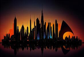 Modern Megapolis city future , City silhouette skyline. photo