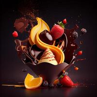 Chocolate dessert combined with fruit. photo