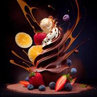 Chocolate dessert combined with fruit. photo