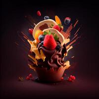 Chocolate dessert combined with fruit. photo