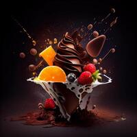 Chocolate dessert combined with fruit. photo