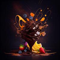 Chocolate dessert combined with fruit. photo