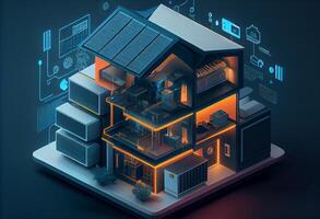 Modern smart home systems of smart building , The smart home is isolated background. photo