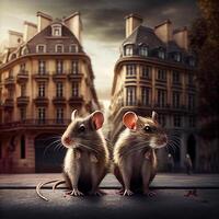 Two rats in a street of a big city. photo