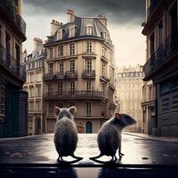 Two rats in a street of a big city. photo