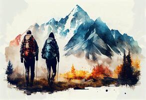 Couple of hikers with backpack. photo