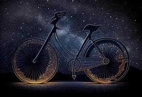 Bicycle creative image made with starry night to form the bicycle shape . photo