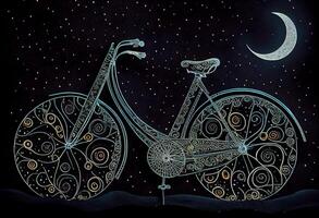 Bicycle creative image made with starry night to form the bicycle shape . photo