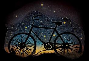 Bicycle creative image made with starry night to form the bicycle shape . photo