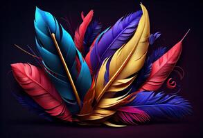 3d colorful feathers for carnival composition .. photo