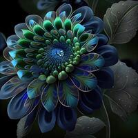 Flower with a blue and green design. . photo